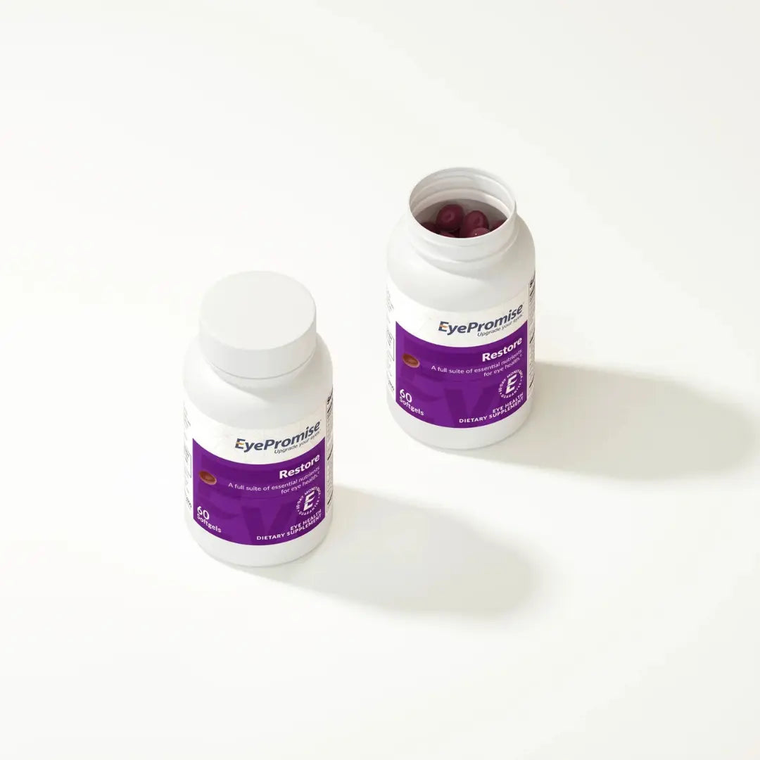 EyePromise Restore eye health supplement bottle with softgels
