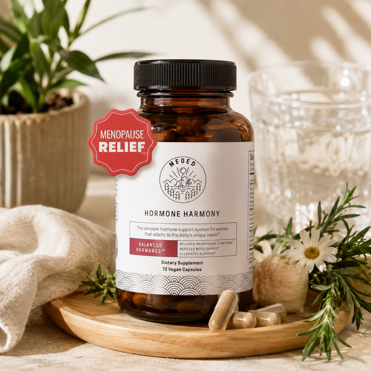 Happy Mammoth Hormone Harmony dietary supplement bottle lifestyle
